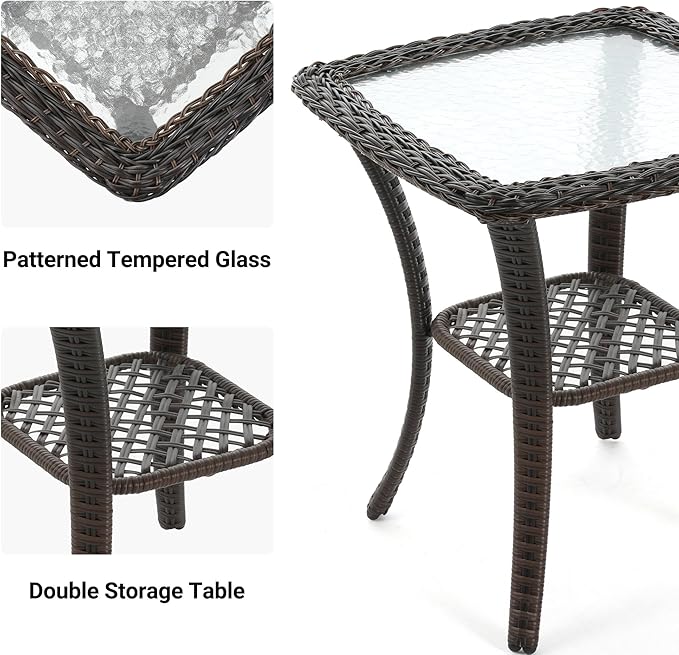 UDPATIO Patio Furniture Set 360 Swivel Chair 3 Piece Patio Set Wicker Outdoor Chair with Coffee Table for Yard, Bistro, Balcony, Blue