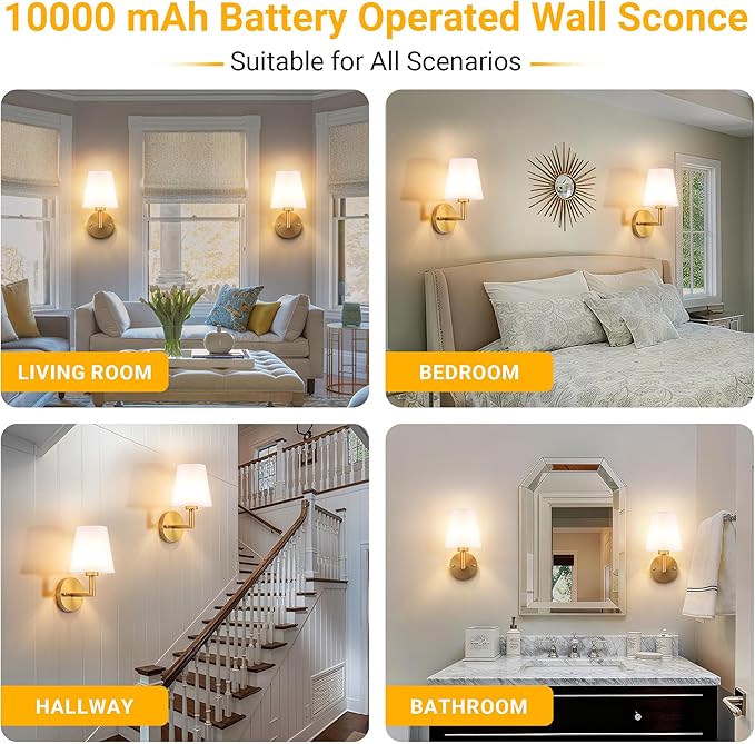 Vimhou Peel and Stick Wall Sconces, Stick On Wall Sconce Set of 2, Battery