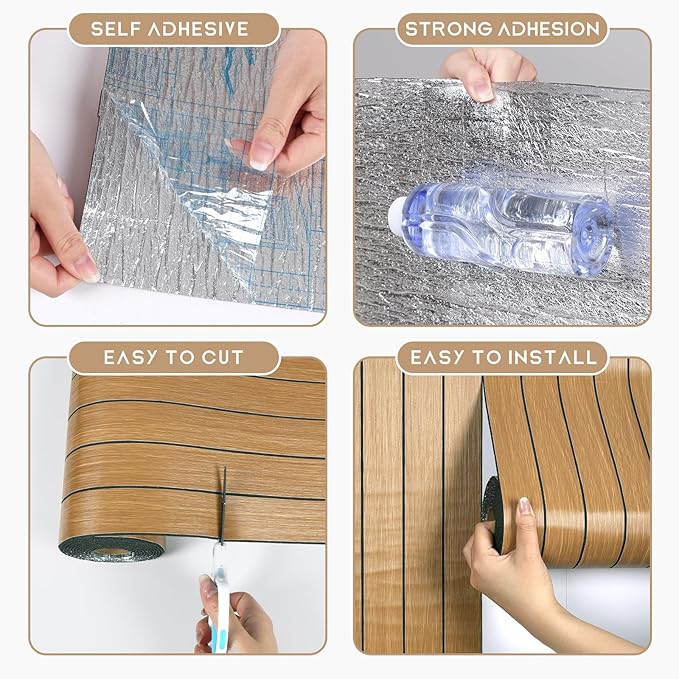 VEELIKE Honey Teak Wood Slat Wall Panels Peel and Stick 3D Wooden Panels Wall
