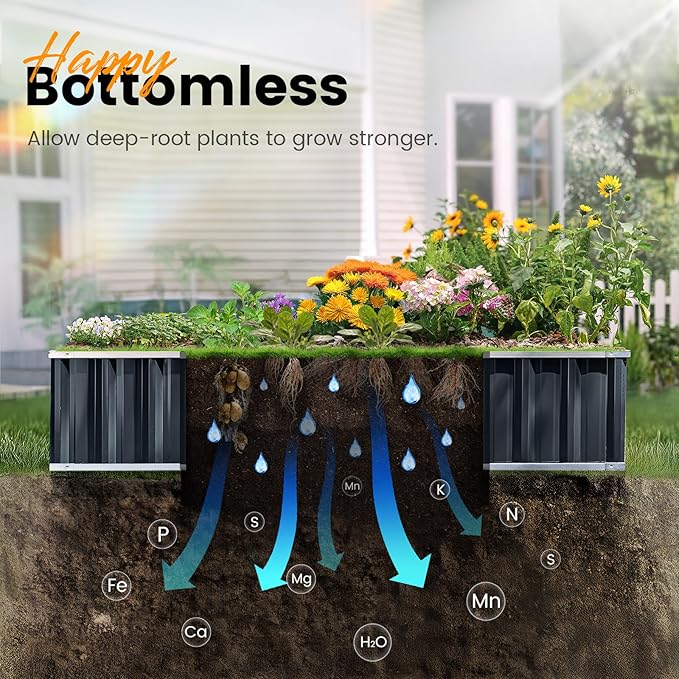 KING BIRD Raised Garden Bed 68"x 36"x 12" Galvanized Steel Metal Outdoor Garden Planter Box Kit with 2 Pairs of Gloves (Dark Grey)