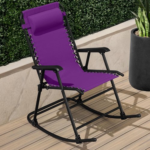 Best Choice Products Zero Gravity Rocking Chair - Folding Reclining Patio Lounge with Adjustable Pillow, Amethyst Purple