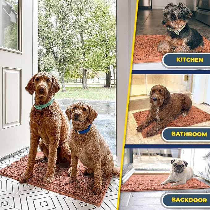 Muddy Mat® | Super Water Absorbent Door Mat Indoor, Microfiber Quick Dry Chenille Entryway Rug, Slip Resistant Front Door Mat, Indoor Mats for Entryway, Machine Washable Pet Rug, Peach 36" x 46"