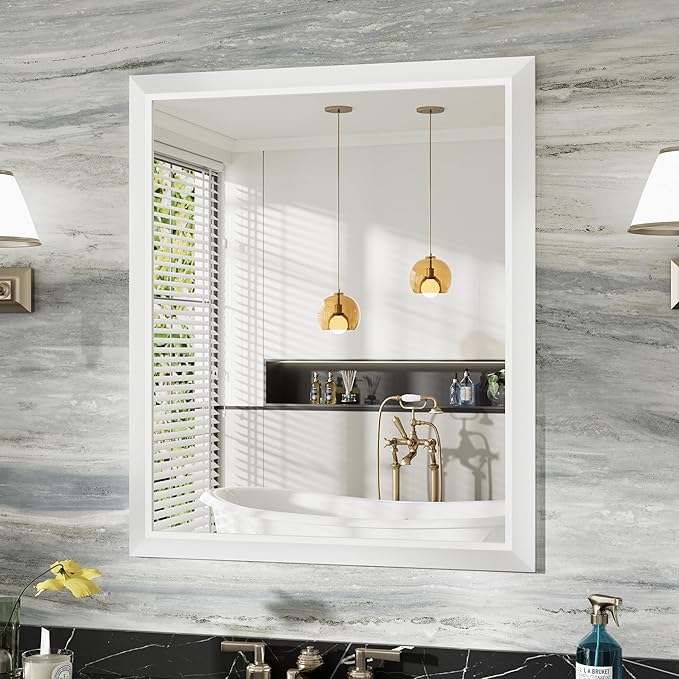 36x30 Inch White Bathroom Mirror