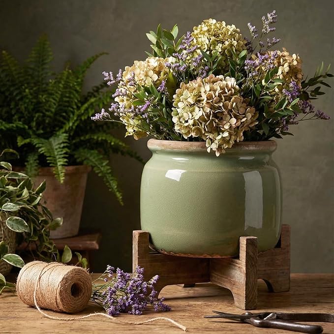 7.7" Large Ceramic Plant Pot Country Green Vintage Planter Crackle Glaze Decorative Farmhouse Flowers Pot with Drainage for Indoor Outdoor Plants Home Shelf Kitchen Office Patio Decor Gift