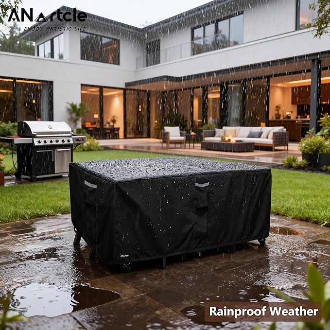 ANartcle Patio Furniture Covers 111L x 74W x 28H inch,600D Waterproof Heavy Duty Outdoor Furniture Covers,Outdoor Wicker Furniture Set with Swivel Patio Chairs General Purpose Furniture Cover,Black
