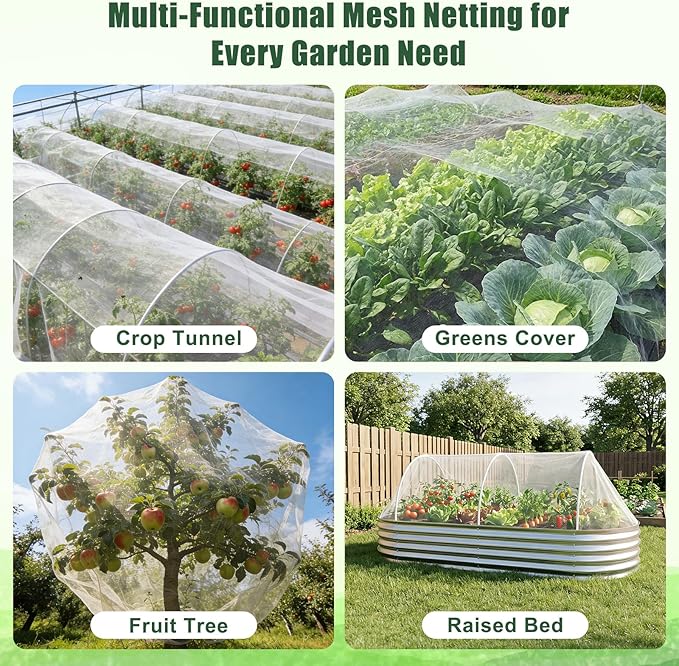 FEED GARDEN Garden Netting 8x33FT Ultra-Fine Mesh PE Cover for Vegetables Fruits Garden Row Cover Raised Bed Durable Protection from Birds Animals