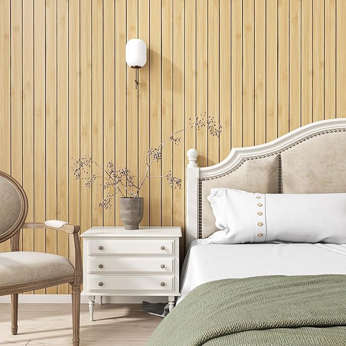 VEELIKE Natural Bamboo Slat Wall Panels Peel and Stick Wood Panels