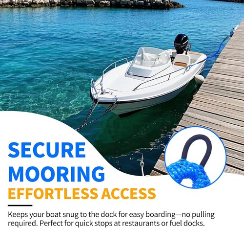 Heavy-Duty Bungee Dock Lines by [Brand Name] - Elastic Anchor Rope with Hooks for Secure Boat Mooring (Blue, 4 FT)