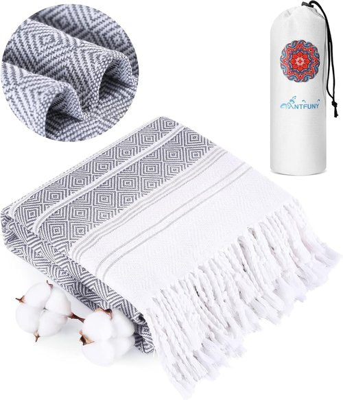 Antfuny Turkish Beach Towel - Quick Dry, Sand-Free Oversized XL for Pool & Travel - Gray