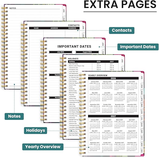 2026 Planner, Weekly and Monthly Planner for Women, Jan 2026 - Dec 2026 Pretty 2026 Calendar Planner with Monthly Tabs, Inner Pocket, Spiral Binding, Perfect for Office Home School - 6.3" x 8.5", Tropical Palms