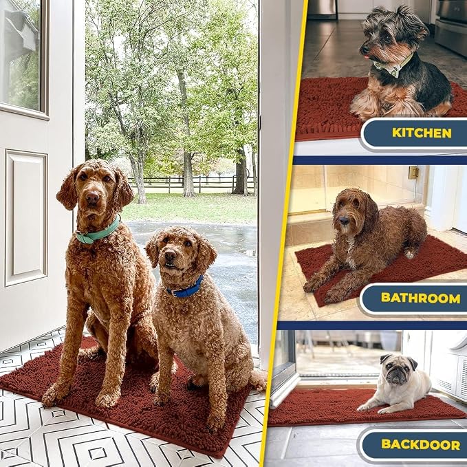 Muddy Mat® | Super Water Absorbent Door Mat Indoor, Microfiber Quick Dry Chenille Entryway Rug, Slip Resistant Front Door Mat, Indoor Mats for Entryway, Machine Washable Pet Rug, Brick Red 6ft x 9ft