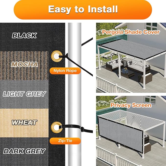 Artpuch Outdoor Pergola Shade Cover 7x14 FT Sun Shade Cloth with Grommets Light Grey 90% UV Protection Canopy Patio Privacy Screen (Customized Available)