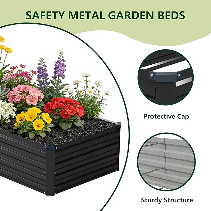 zunatu 12x2x1 ft(2 Pack) Galvanized Raised Garden Bed,Outdoor Planter Box Metal Patio Kit Planting Bed for Vegetables Flowers and Succulents,Black