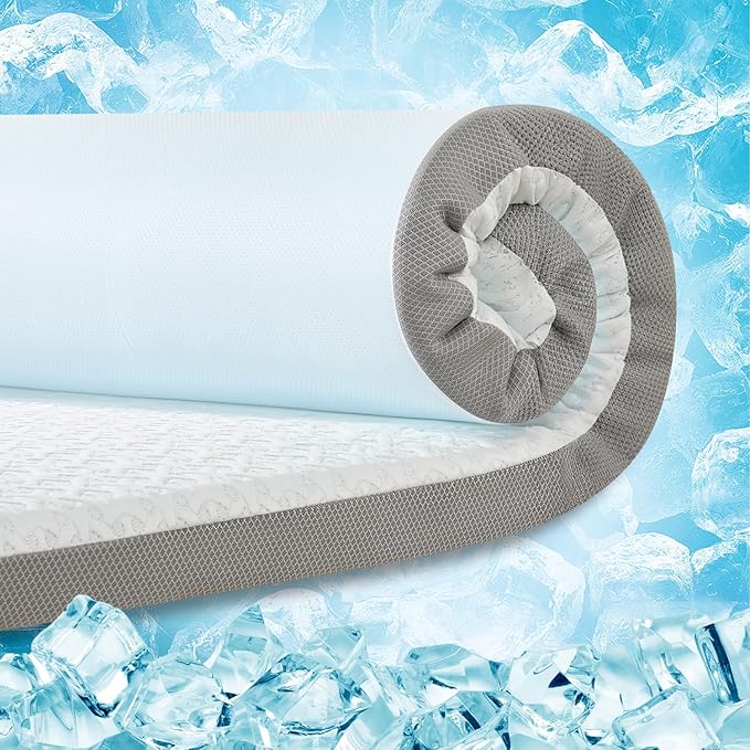3 Inch Cooling Mattress Topper Twin XL, Ice Silk with Gel-Infused 40D Memory Foam Bed Topper Pad with Removable Soft Cover, Pressure Relief & Non-Slip (White, Twin XL)