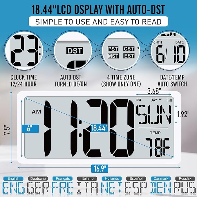 TXL 18.44" Large Amotic Digital Wall Clock