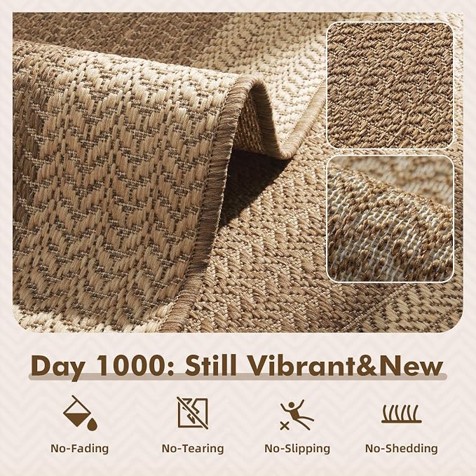 MontVoo-Outdoor Rug-Patio Rug 6x9 ft Polypropylene Indoor Outdoor Rugs Outdoor Carpet for Patio Deck Balcony Porch, Textured Weave, Durable for High Traffic, Fade-Resistant, Modern Neutral Brown