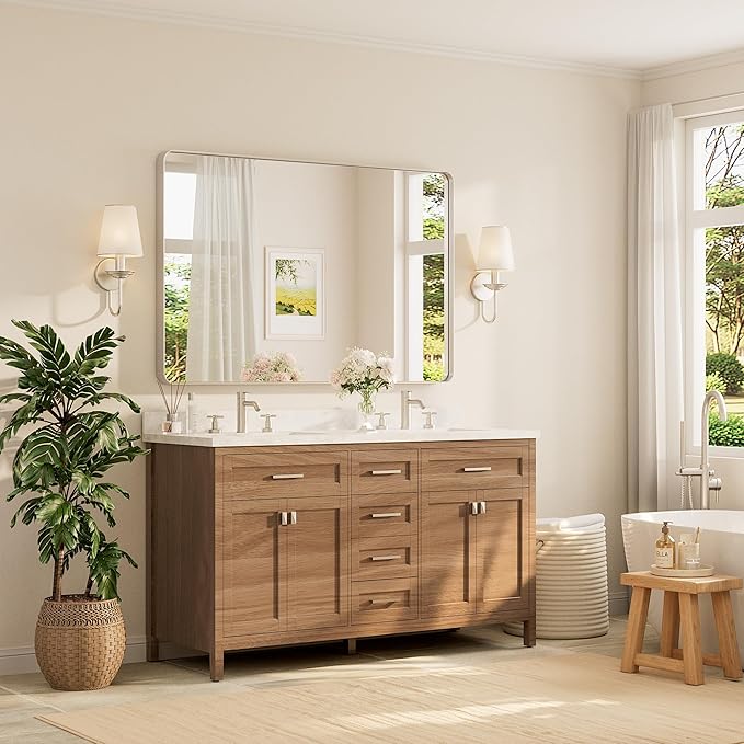 TETOTE 55 x 36 inch Brushed Nickel Mirror