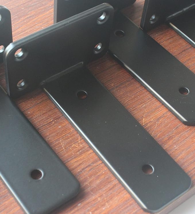 6 Pack - 5 inch Black Hidden L Shelf Bracket Iron Floating Shelf Brackets