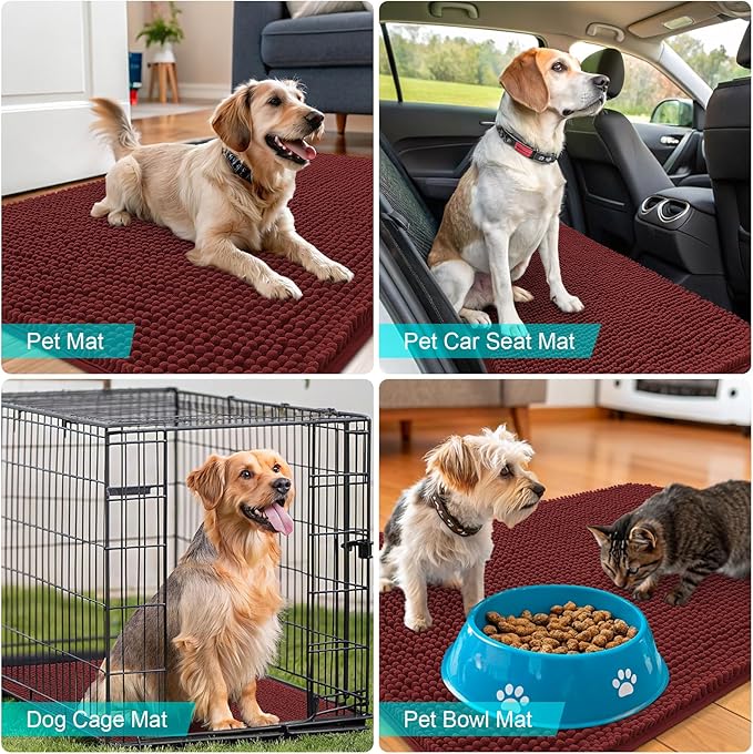 OLANLY Dog Door Mat for Muddy Paws 40x24, Absorbs Moisture and Dirt, Absorbent Non-Slip Washable Doormat, Quick Dry Chenille Mud Mat, Entry Indoor Entryway Carpet for Inside Floor, Caramel Russet