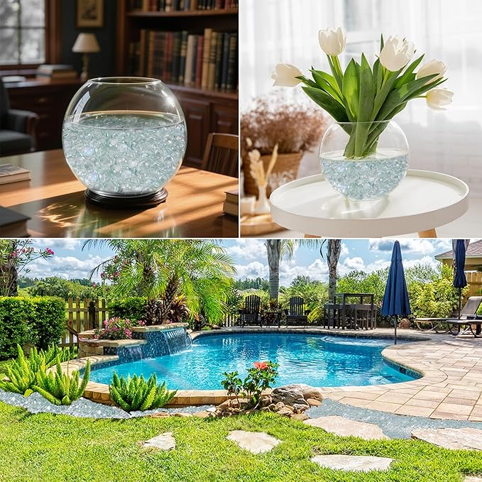 Skyflame 10-Pound Fire Glass Beads for Fire Pit Fireplace, 1/2-Inch Size Crystal Ice Reflective Decorative Blended Fireglass Drops for Landscaping