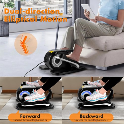 Zakle Under Desk Elliptical Machine, Ellipse Leg Exerciser w/Remote Control & 12 Adjustable Speeds, Noiseless Ellipse Leg Exerciser, Fully Assembled Elliptical Training Machine (Silvery)