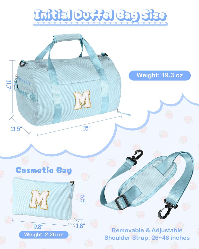 Vogewood Trending Gift for 7 Year Old Girl, Girls Gym Bag, Kids Personalized Dance Bags with Shoe Compartment, Customized Travel Duffle with Toiletry Bag, Dorm Room Essentials (Letter M)