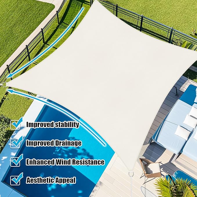 Amagenix Sun Shade Sail 10'X25' Curved Edge Outdoor Shade Canopy Cream Breathable 95% UV Block Shade Cloth for Patio Garden Backyard (We Make Custom Size)