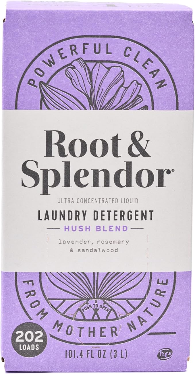 Root & Splendor Ultra Concentrated All Natural Laundry Detergent Liquid - Plant Based, Enzymatic Laundry Soap, Hush Scent, 3 Liter, 200 Loads