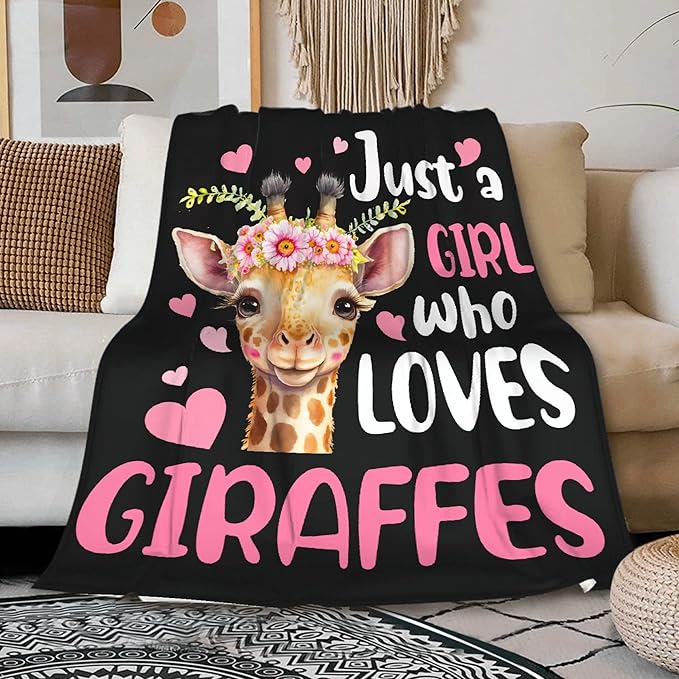Just A Girl Who Loves Giraffes Blanket Lightweight Cozy Flannel Fleece Throw Blanket Best Gift Home Decor for Bed Couch Outdoor Camping 40"x30" XS for Pets Toddler