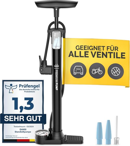 DANSI Bike Floor Pump - High Pressure 180 PSI with Gauge for Presta & Schrader Valves | Portable Multi-Purpose Air Pump