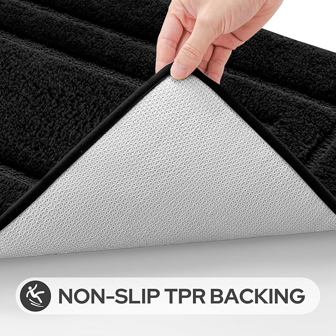 HOMEIDEAS Bathroom Rugs Sets 3 Piece, Microfiber Shaggy Bath Mat Set, Non-Slip Ultra Soft Carpet Mats, Large Rugs with U-Shaped Toilet for Bathroom, Tub, Shower, Black