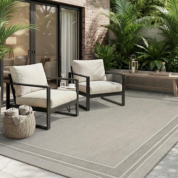 MontVoo-Outdoor Rug-Patio Rug 4x6 ft Polypropylene Indoor Outdoor Rugs Outdoor Carpet for Patio Deck Balcony Porch, Textured Weave, Durable for High Traffic, Fade-Resistant, Modern Silver Grey