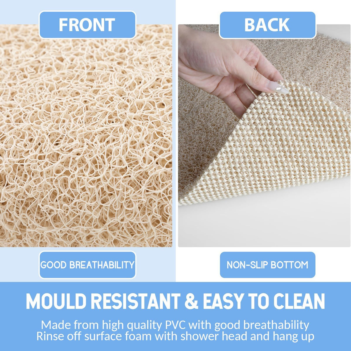 Non-Slip Bathtub Mat, Anti Slip Shower Mat, Fast Drying Bathtub Mats, Foot Scrubber Mat, Anti Slip Mat for Tub, Floor, Bathroom, Kitchen, Home, Hotel (Beige 40"×28")