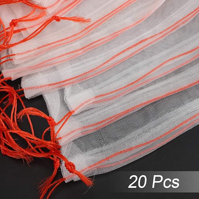 Mesh Fruit Tree Bags, 20 Pack 27 x 19 inch Plants Protection Netting Bags with Drawstring, Insect Bird Bug Barrier Net Cover for Garden Flower Bananas Vegetables Fruits Tree Shrub