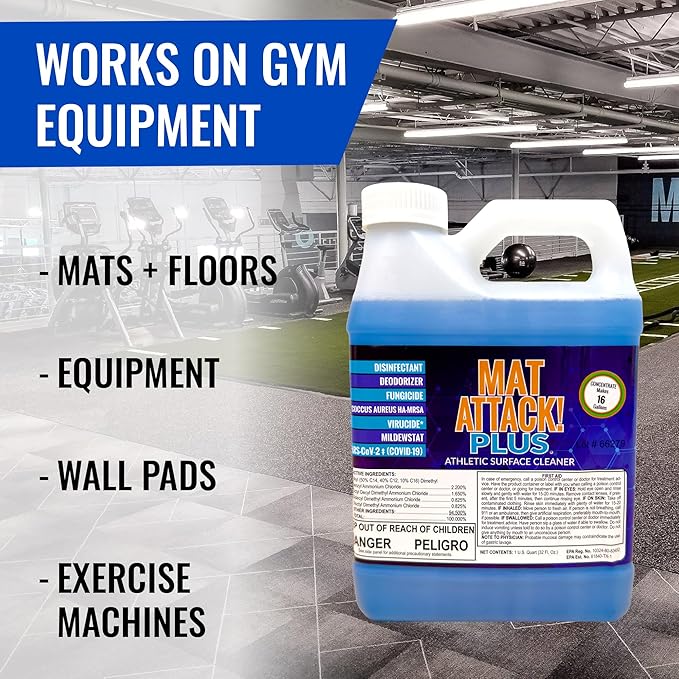 Dollamur Mat Attack! PLUS® Gym & Yoga Mat Cleaner, Hygienic Cleaner for Rubber Flooring, Wrestling Mats, and Fitness Floors-Quart