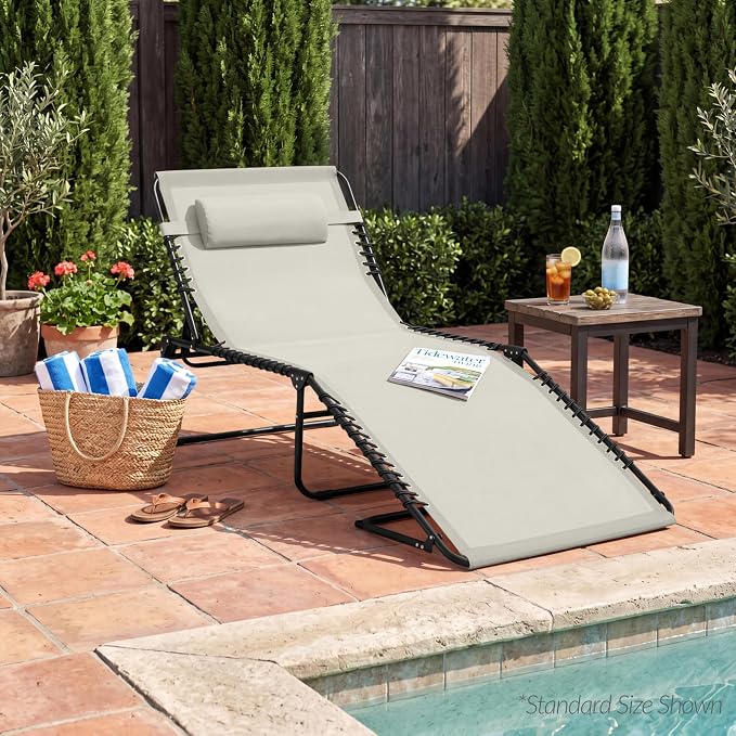 Best Choice Products Extra Wide Patio Chaise Lounge Chair, Portable Outdoor Folding Recliner for Lawn, w/ 8 Positions, Handles, 440lb Capacity - Ivory