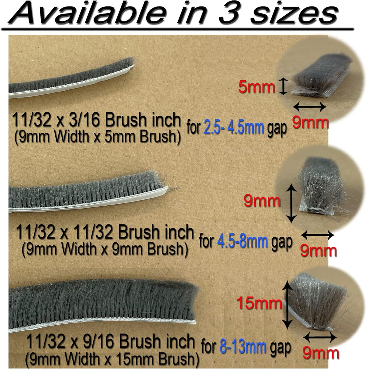 Door Sealer Weather Stripping for Sliding Window Frame Seal Strip, Pile Brush Self Adhesive Weatherstrip Sealer Soundproofing (80ft x11/32 Backing x 11/32 Brush inch, Grey)