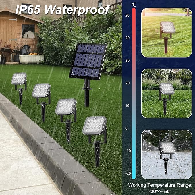 T-SUN Solar Spotlights Outdoor, 4 in 1 Color Changing Landscape Spot Lights Auto ON/Off RGB Garden Pond Lights for Yard, Pathway, Driveway, Pool Area