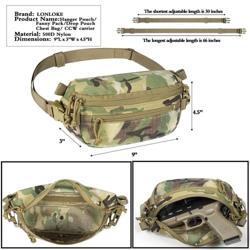 LONLOKE Tactical Hanger Pouch,Compact Abdominal Dangler Drop Fanny Pack with Hook and Loop (MC)