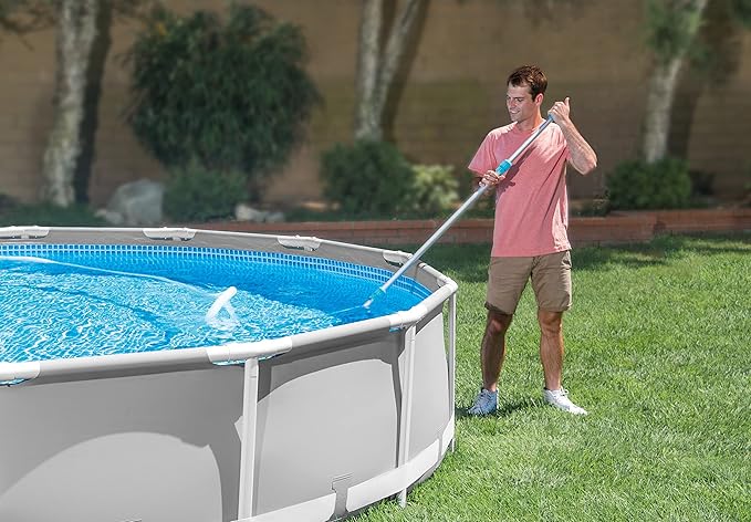 Intex 29057E Deluxe Pool Cleaning Kit for Above Ground Pools: Includes Deep Mesh Skimmer – Curved Wall Brush – Vacuum Head