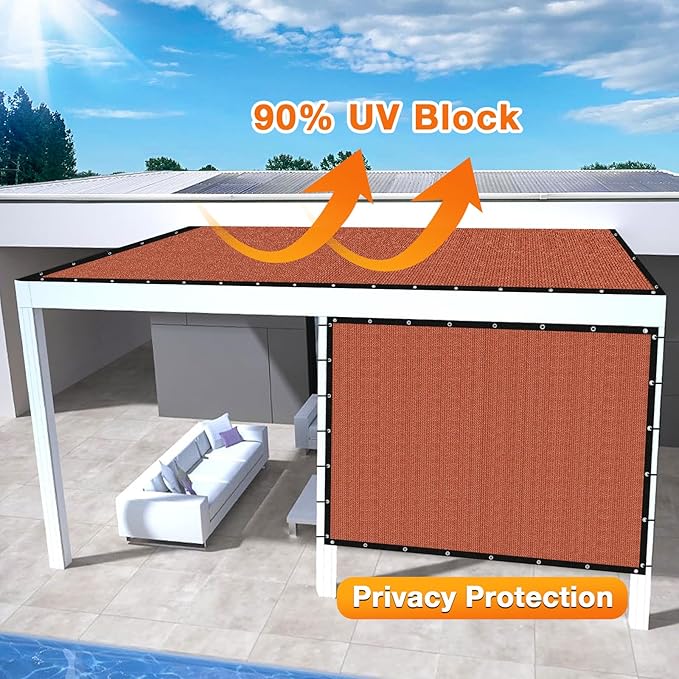 Artpuch 90% Sun Shade Cloth, 14 x 24 FT Pergola Shade Cover Canopy with Grommets, Sun Screen Fabric Tarp for Patio, Outdoor, Garden, Backyard, Rust Red