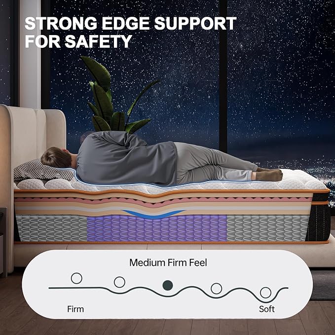 Twin Mattress 12 Inch, Hybrid Mattress Twin Size Bed in a Box, Memory Foam and Individual Pocket Springs, Edge Support, Motion Isolation & Pressure Relief, Medium Firm, 365-Night Trial