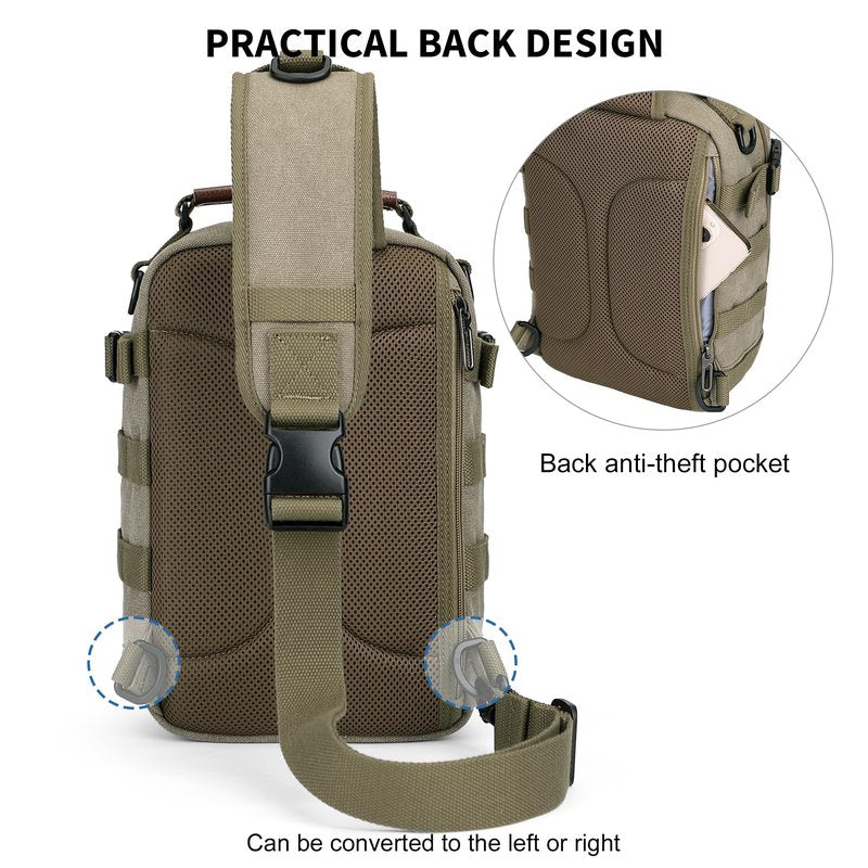 WITZMAN Sling Bag for Men Canvas Shoulder Crossbody Bags Large Vintage Bags for Men Travel, Casual, Daily(A8021 Army Green)