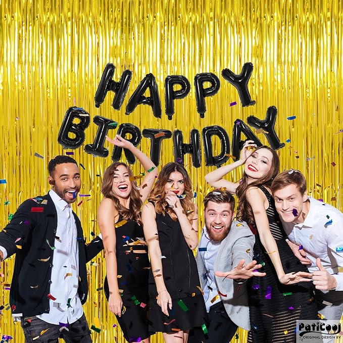 Christmas Decorations Thicken Gold Streamers, 4 Pack 3.2 x 8.2 FT Golden Tinsel Backdrop Curtains, Foil Fringe Photo Backdrop for Birthday, Prom, Hollywood, Anniversary Party Decorations
