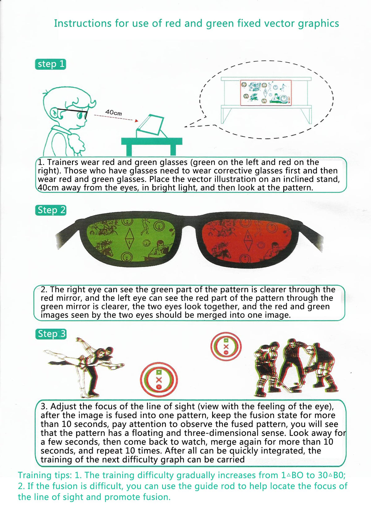 Red/Green Fixed Tranaglyph Vision Therapy Convergence Insufficiency Eye Training Device Stereo Training Cards Visual Correction (A)
