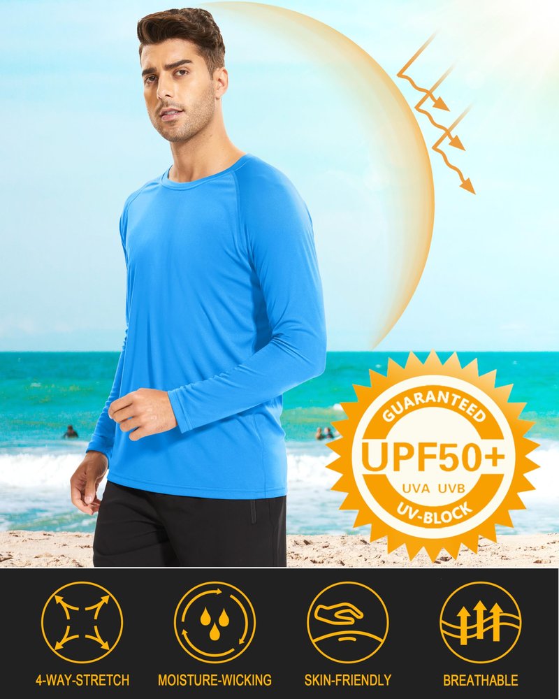 Rashguard for Men Long Sleeve Sun Protection Shirts Men Athletic T-Shirt Outdoor Shirts for Men Camping Shirts for Men Thermal Shirts for Men Azure