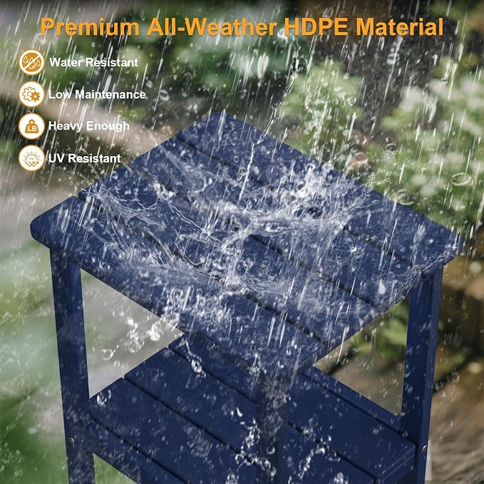Outdoor Side Table, 17.7-Inch Small Patio Side Table with Adjustable Feet, All-Weather HDPE Adirondack Table for Porch Deck Balcony Pool, Easy Maintenance, Navy Blue