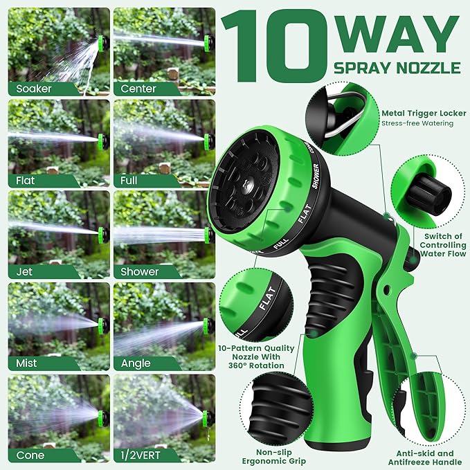 Garden Hose 100 ft Non-expandable Water Hose Flexible Durable 5 Layers TPV No Kink Lightweight Hybrid Hoses Heavy Duty with 3/4’’ Fittings-10 Way Nozzle Collapsible Outdoor Pipe for Yard Lawn