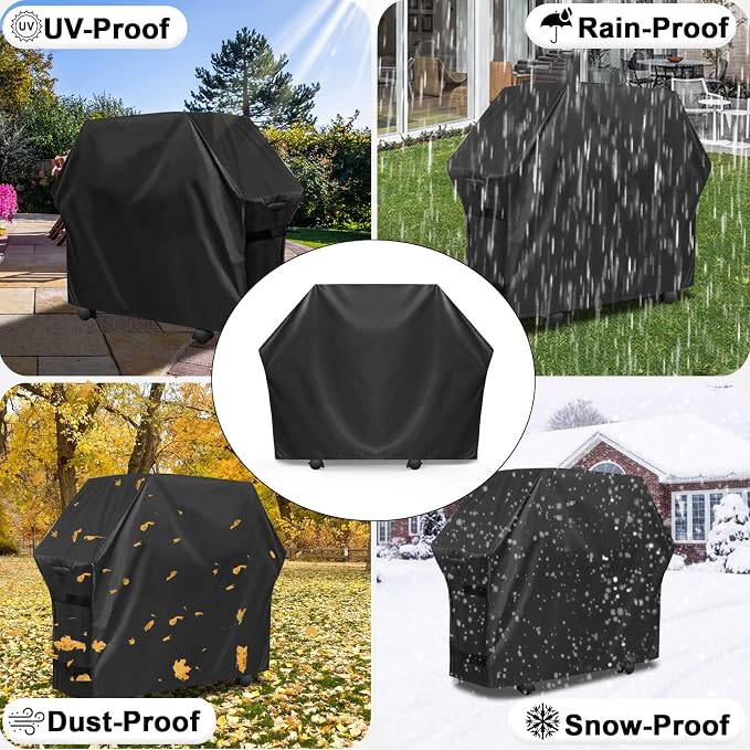 OutdoorLines Waterproof Heavy Duty BBQ Grill Cover - Universal Barbecue Grill Covers UV Resistant Barbeque Gas Grill Cover for Outdoor Outside Grill, 72L x 26W x 51H Inch, Black