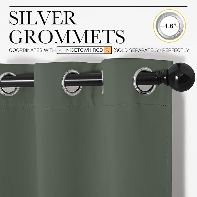 NICETOWN Blackout Draperies Curtains for Kids Room, Window Treatment Thermal Insulated Solid Grommet Blackout Drape Panels for Bedroom (Dark Mallard, Set of 2, 34 by 54 inches)